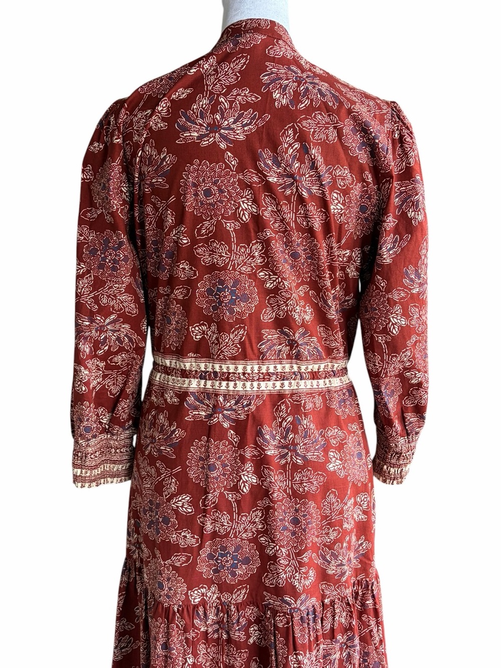 Veronica Beard Swedie Printed Midi Dress Rust Floral Tiered Midi Dress - Picture 7 of 10